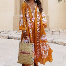 Load image into Gallery viewer, V-Neck Long Sleeve Printed Loose Dress
