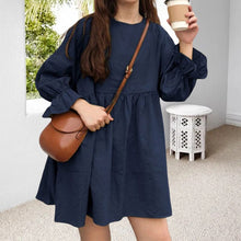 Load image into Gallery viewer, Long Sleeve Pleated Mini Cotton Linen Dress
