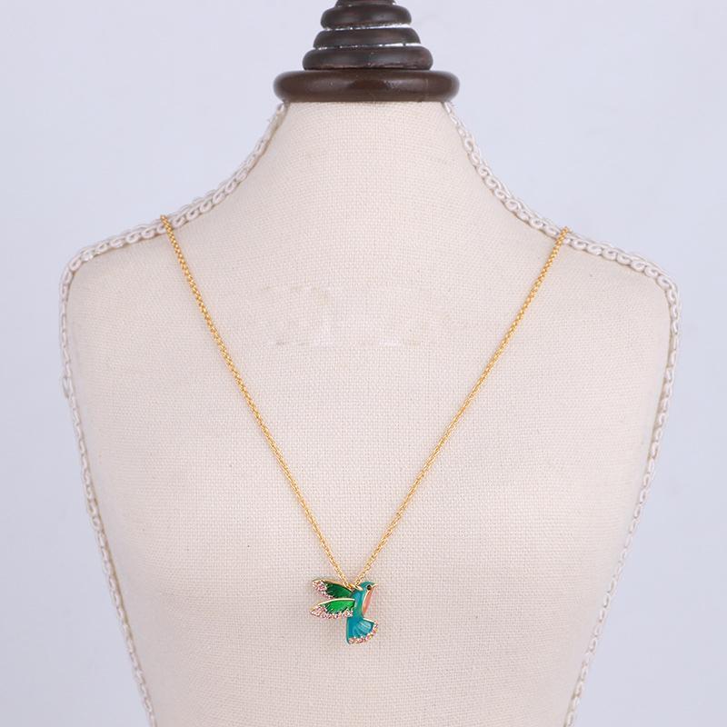 Colorful Diamond Hummingbird Necklace