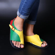 Load image into Gallery viewer, Women Retro Color Splicing Buckle Flip Flops Flat Sandals
