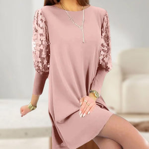 Plain Dress with Round Neck and Puff Sleeves