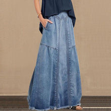 Load image into Gallery viewer, Women Distressed Solid Color Elastic Waist Loose Denim Skirt
