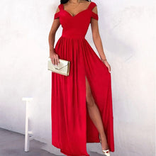 Load image into Gallery viewer, Off-the-shoulder V-neck Slit Dress

