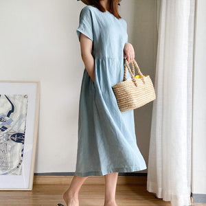 Simple Solid Color Short Sleeve Dress