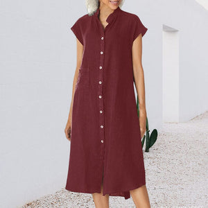 Women's Button-down Cotton Linen Loose Dress