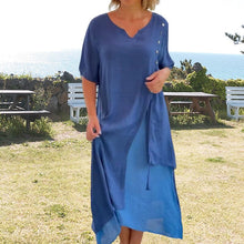 Load image into Gallery viewer, Asymmetrical Dress with Short Sleeves and V-neck
