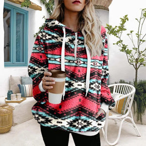 Ethnic Print Plush Sweater