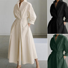 Load image into Gallery viewer, Women&#39;s Solid Pocket Button Lapel Long Sleeve Maxi Shirt Casual Dress
