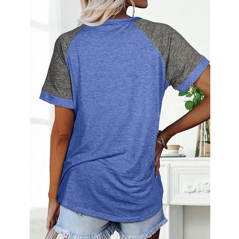 Loose Round Neck Raglan Sleeve Contrast T-shirt