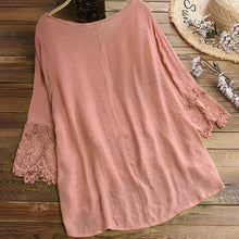 Load image into Gallery viewer, Jacquard Pleated Lace Hollow Out V-neck Plus Size Blouse
