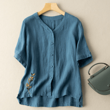 Load image into Gallery viewer, Loose Embroidered V-Neck Short Sleeve T-Shirt
