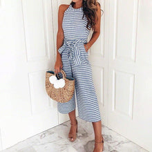 Load image into Gallery viewer, Women Summer Striped Sleeveless Back Zipper Jumpsuits
