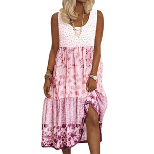 Women's Sleeveless Floral Print Summer Round Neck Dress