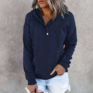 Long Sleeve Loose Casual Hooded Drawstring Pocket Sweatshirt