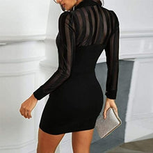 Load image into Gallery viewer, Sheer Mesh &amp; Stripes Keyhole Front Bodycon Dress
