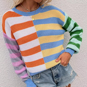 Striped Loose Crewneck Knit Sweater