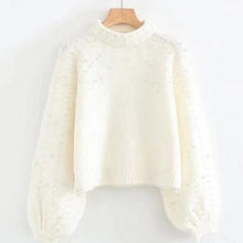 Load image into Gallery viewer, Pearl Printed Lantern Sleeve Knitwear Soft Knitting Sweater
