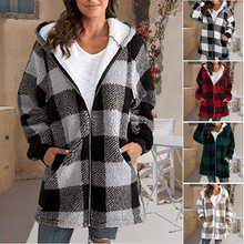 Load image into Gallery viewer, Hoodie Plaid Loose Overcoat
