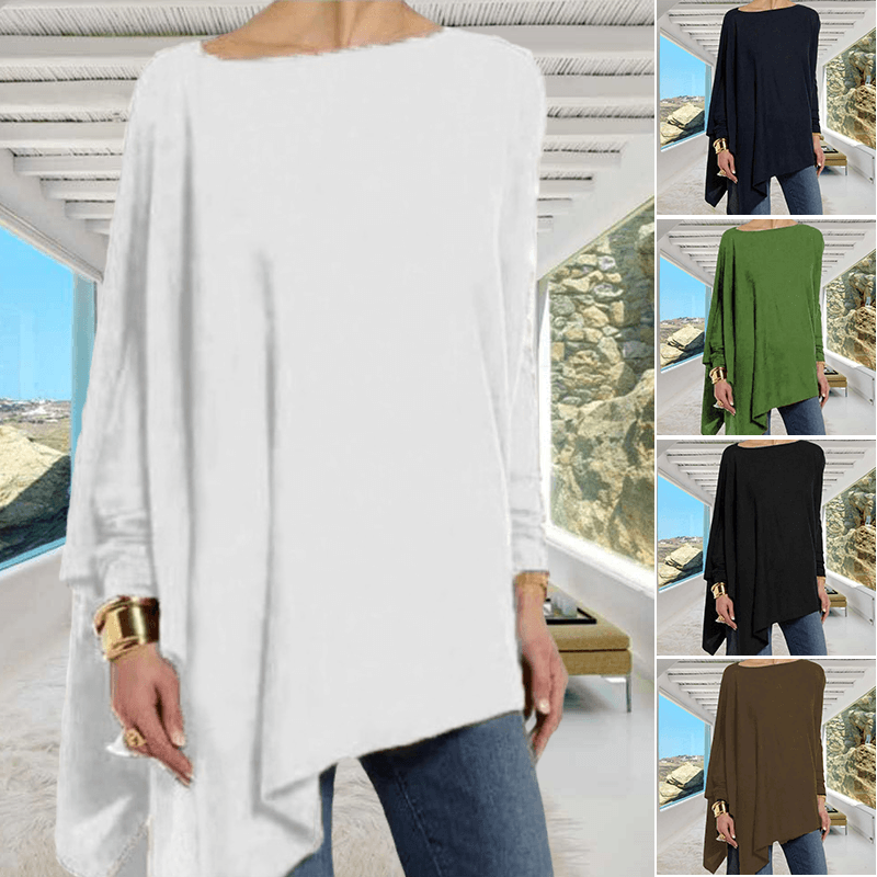Women's Long-sleeved Solid Color Pullover T-shirt