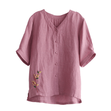 Load image into Gallery viewer, Loose Embroidered V-Neck Short Sleeve T-Shirt
