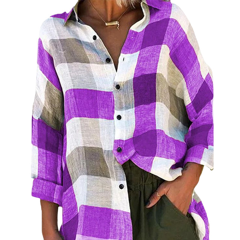 Women's Printed Long-sleeved Shirt Loose Plaid Shirt