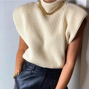 Solid Color Sleeveless Turtleneck Sweater