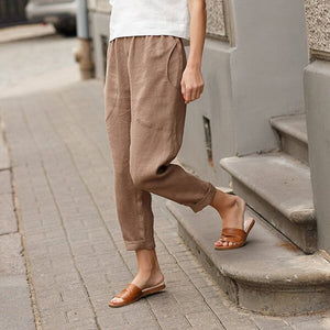 Plain Cotton Linen Casual Pants for Women