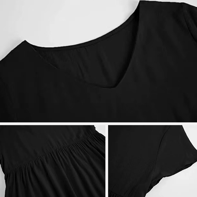 Cotton-Blend V Neck Casual Short Sleeve Weaving Dress