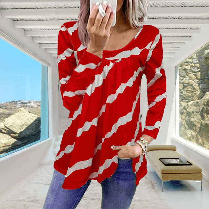 Striped Print Loose Long Sleeve T-Shirt