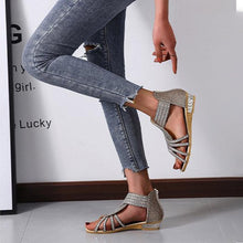 Load image into Gallery viewer, Roman Style Rhinestone Flat Sandals
