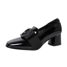 Load image into Gallery viewer, Patent Leather Square Toe Chunky Heel British Shoes
