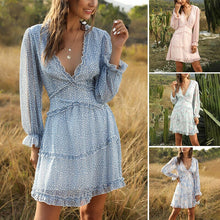 Load image into Gallery viewer, V-neck Floral  Chiffon Bohemian Dress
