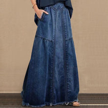 Load image into Gallery viewer, Women Distressed Solid Color Elastic Waist Loose Denim Skirt
