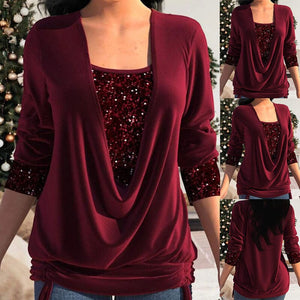 Burgundy Sequin Long Sleeve Top