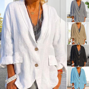 Women Summer Solid color cotton and linen jacket