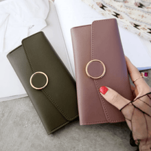 Load image into Gallery viewer, Women Long Pu Leather Zipper Metal Circle Decor Wallet
