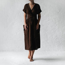 Load image into Gallery viewer, Cotton Linen Waist-Tie Pocket Dress
