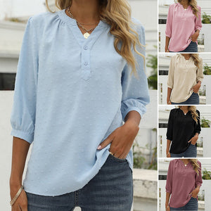 Stand Collar Mid Sleeve Shirt