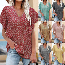 Load image into Gallery viewer, Short-sleeved blouse with V-neck and flower print
