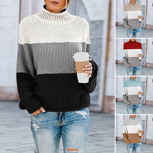 Thick Line Colorblock Turtleneck Sweater