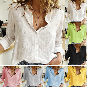 Solid Color Casual Loose Long Sleeve Linen Shirt