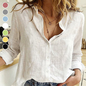 Solid Color Casual Loose Long Sleeve Linen Shirt