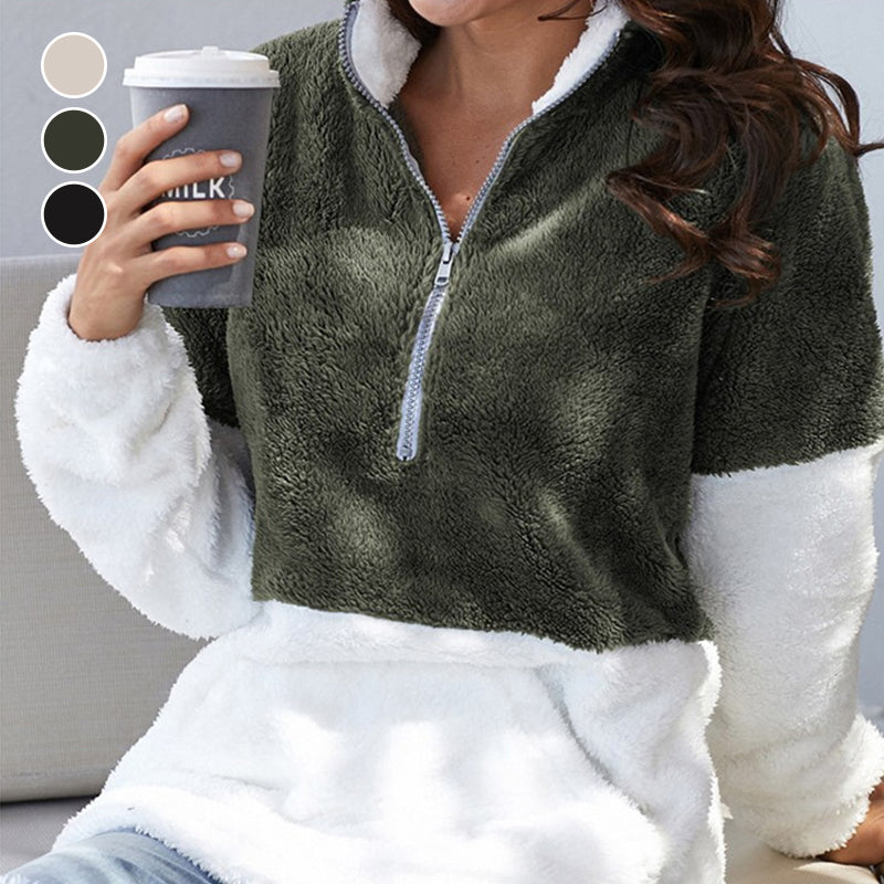 Zip Contrast Plush Jacket