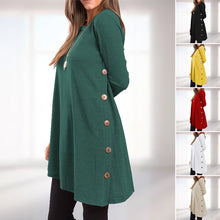 Load image into Gallery viewer, Women&#39;s Long Sleeve Scoop Neck Button Side Sweater Tunic Dress
