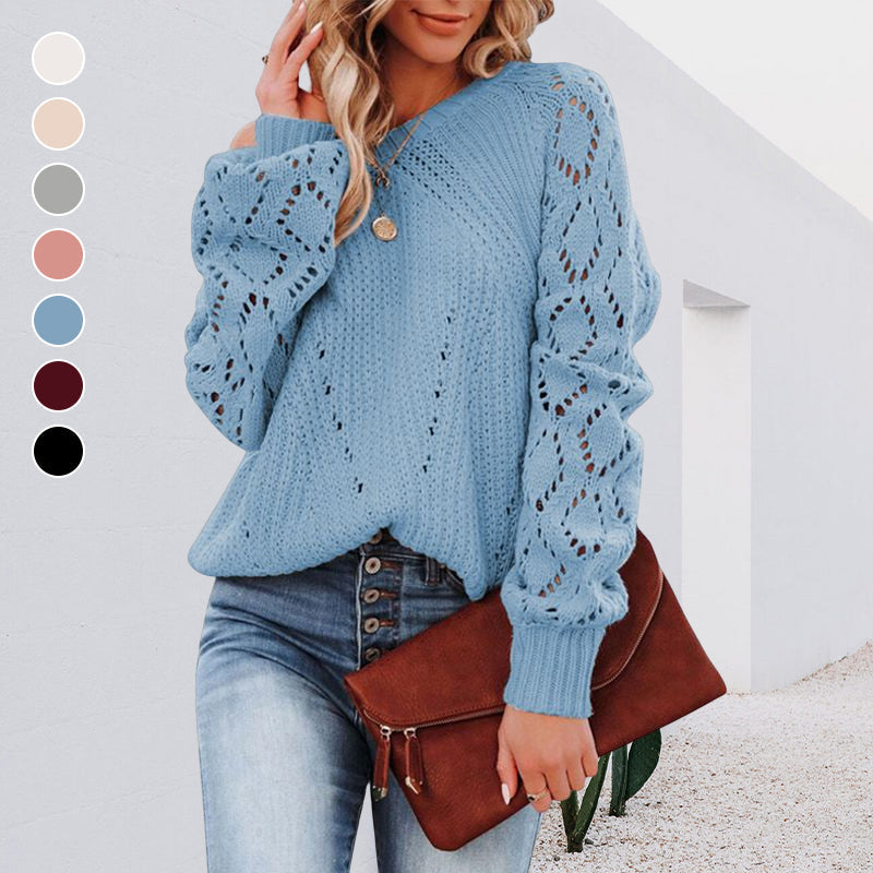 Women's Solid Color Loose Crew Neck Sweater