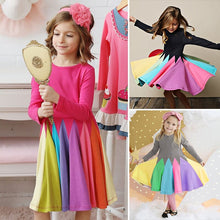Load image into Gallery viewer, Round Neck Spelling Color Rainbow Princess Dress
