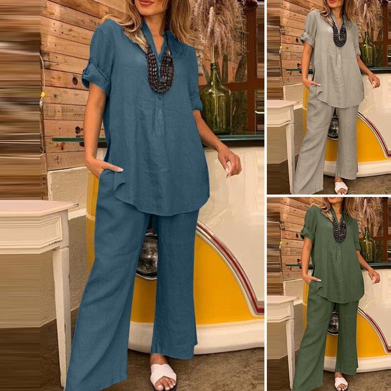 Two-piece Cotton and Linen Pants for Women