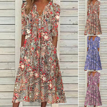 Load image into Gallery viewer, Printed V-neck slip pocket dress

