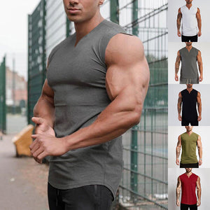Men's Summer Single-colored Sports Vest with V-neck