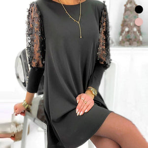 Plain Dress with Round Neck and Puff Sleeves